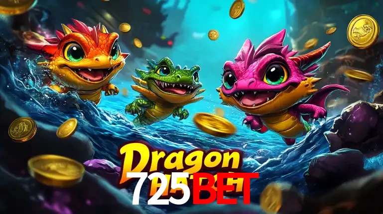 Arte promocional do jogo Dragon Hatch com três adoráveis dragões bebês nadando entre moedas de ouro, um dos slots mais divertidos para jogar no cassino 725BET.