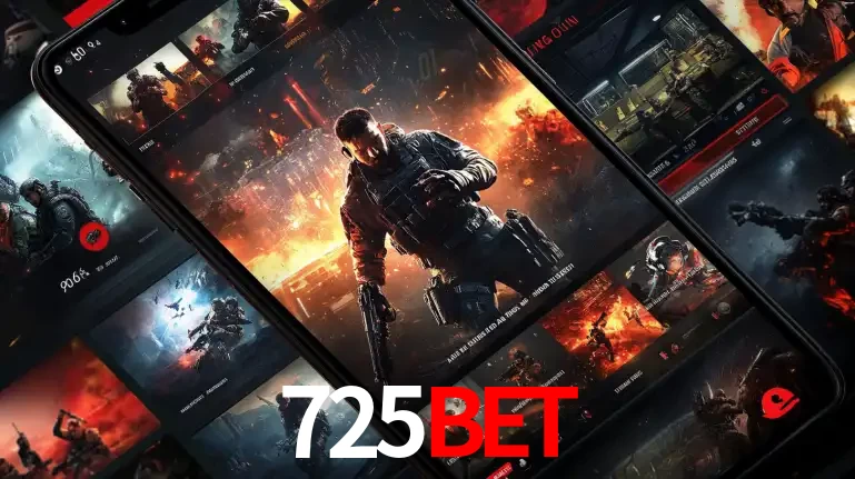 Tela de um celular exibindo uma galeria de jogos de tiro com temática militar, mostrando a variedade de e-sports disponíveis para apostas na plataforma de entretenimento 725BET.