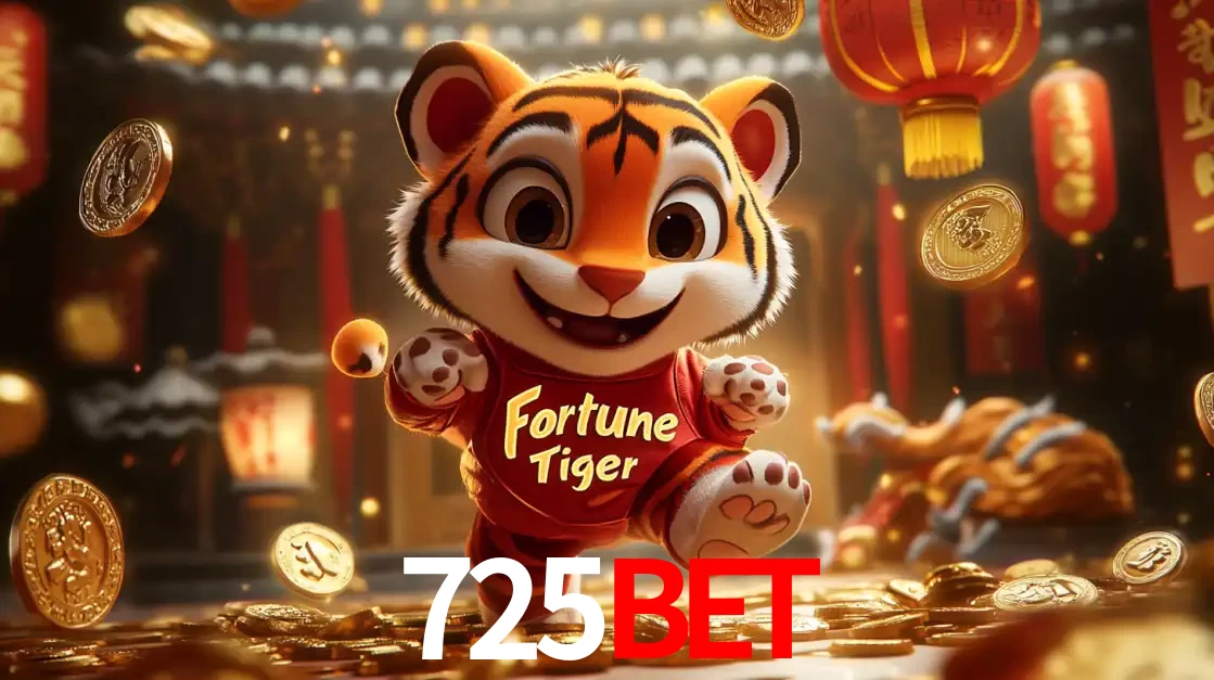 O alegre personagem do Fortune Tiger correndo sobre um caminho de moedas de ouro, simbolizando os grandes prêmios e a diversão do popular jogo de slot do 725BET.