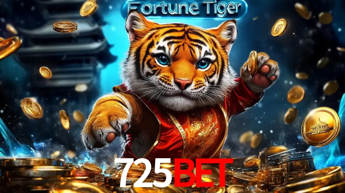 Imagem promocional do jogo de slot Fortune Tiger, com um tigre majestoso em traje tradicional cercado por uma fortuna em moedas de ouro, disponível agora no cassino 725BET.
