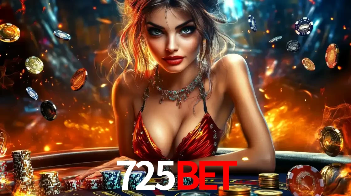 Mulher em uma mesa de cassino com pilhas de fichas e um fundo de fogo, pronta para uma rodada de altas apostas nos jogos de mesa emocionantes do cassino 725BET.