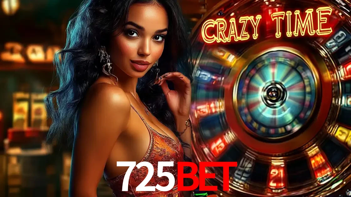 Mulher elegante ao lado da vibrante roda da fortuna do jogo de cassino ao vivo Crazy Time, um dos game shows mais populares e cheios de prêmios do 725BET.